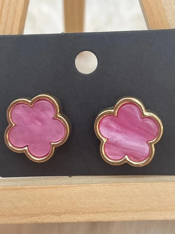 Boucles d’oreilles fleurs 1,5cm rose marbre – photo 2